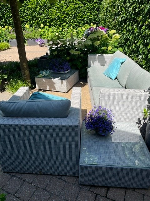 LOUNGESET GRIJS WICKER, Ophalen, 5 zitplaatsen, Kunststof, Gebruikt