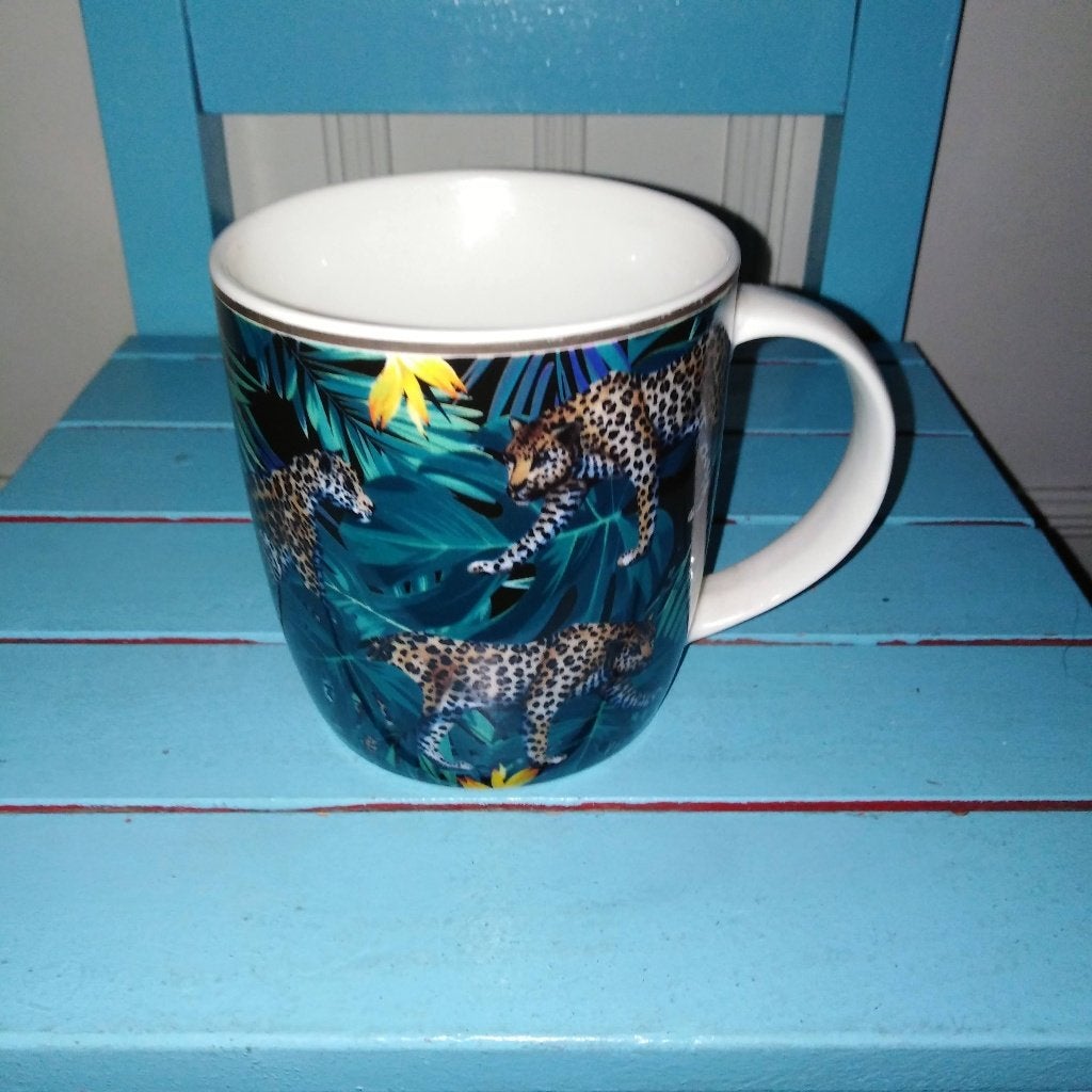 Mokken met jungle / tropische print / wilde dieren 9 stuks, Ophalen, Glas of Glazen, Gebruikt, Overige stijlen