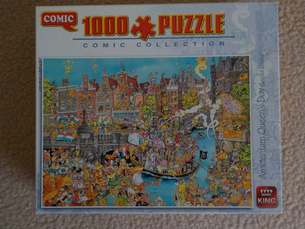 Comic legpuzzel 1000 st. Koninginnedag Amsterdam, Ophalen of Verzenden, 500 t/m 1500 stukjes, Zo goed als nieuw