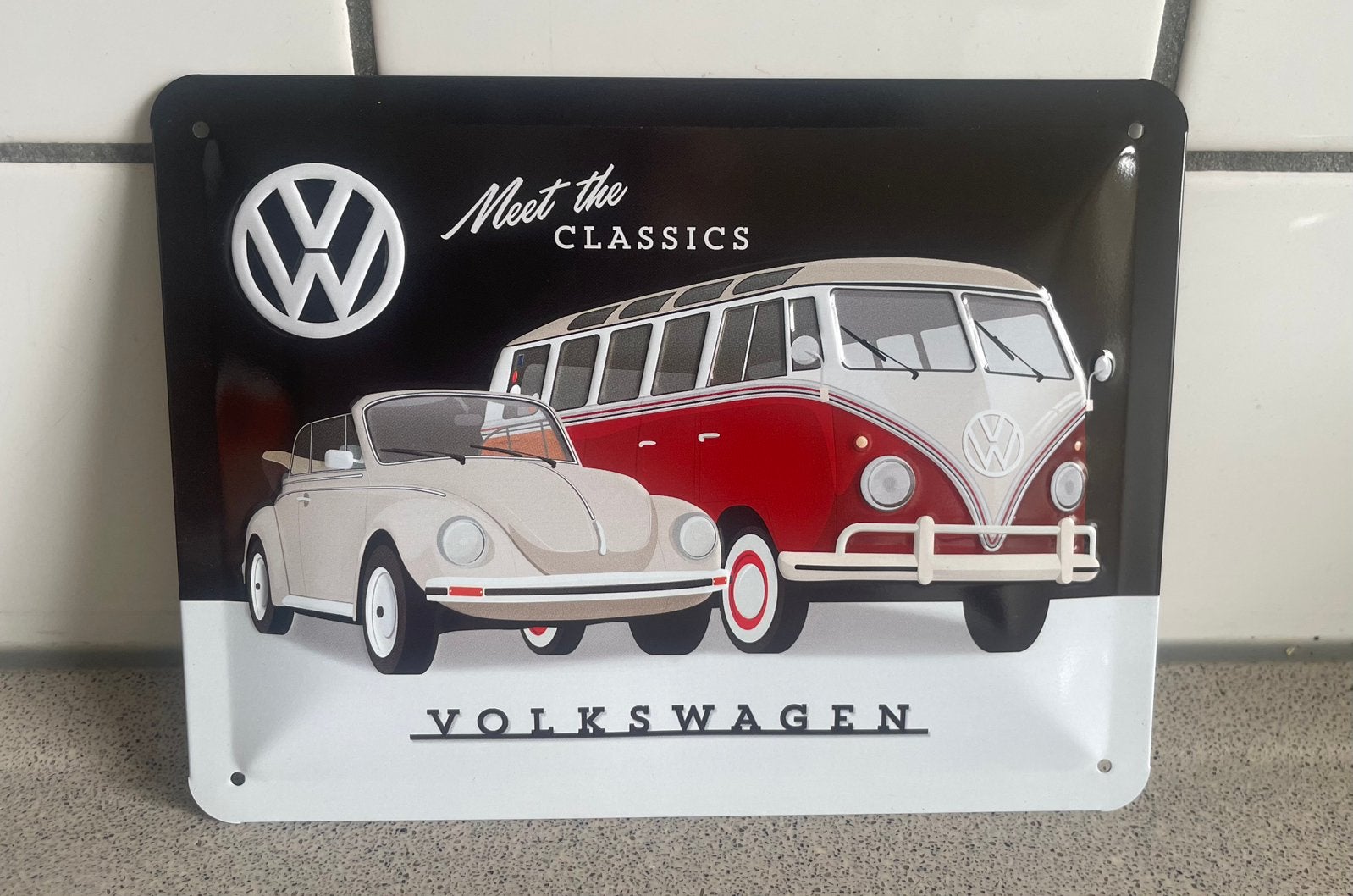 Superleuk metalen bordje Volkswagen bus en kever NIEUW!, Ophalen of Verzenden, Zo goed als nieuw, Auto's