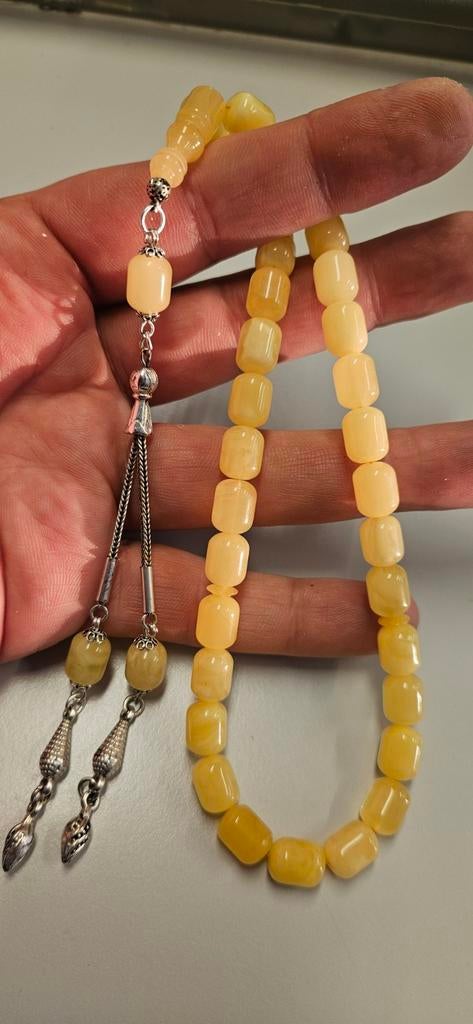 DAMLA KEHRİBAR TESBİHLER 925 AYAR GÜMÜŞ PÜSKULLÜ HER BOY BUL, Ophalen of Verzenden, Nieuw, Zilver, Met bedels of kralen