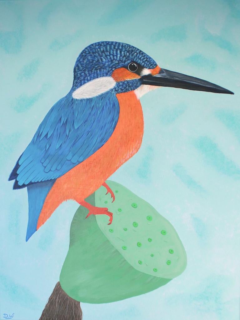 Schilderij ijsvogel 80x60 cm, modern, botanisch, japandi, Antiek en Kunst, Kunst | Schilderijen | Modern, Ophalen of Verzenden