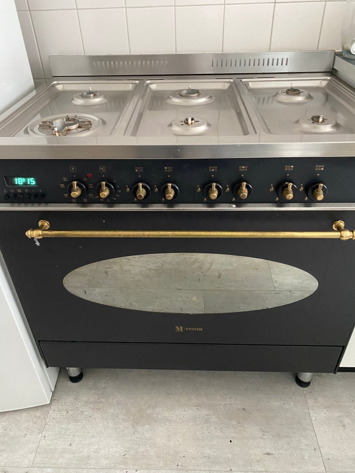 Fornuis 90 cm electrische oven, Gebruikt, 60 cm of meer, Gas, 5 kookzones of meer
