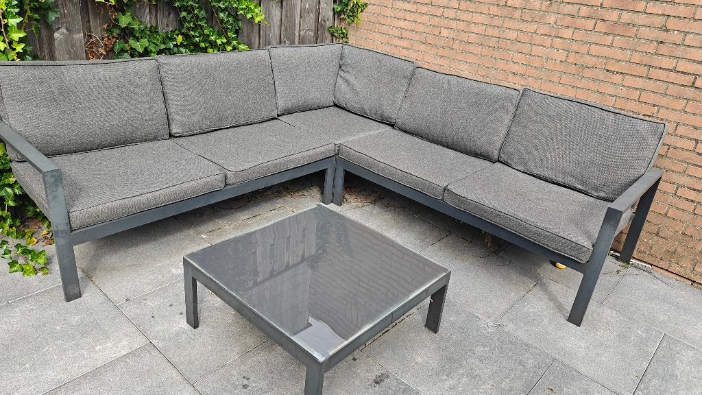 Lounge set met kussens en tafel, Tuin en Terras, Ophalen, Gebruikt, Metaal
