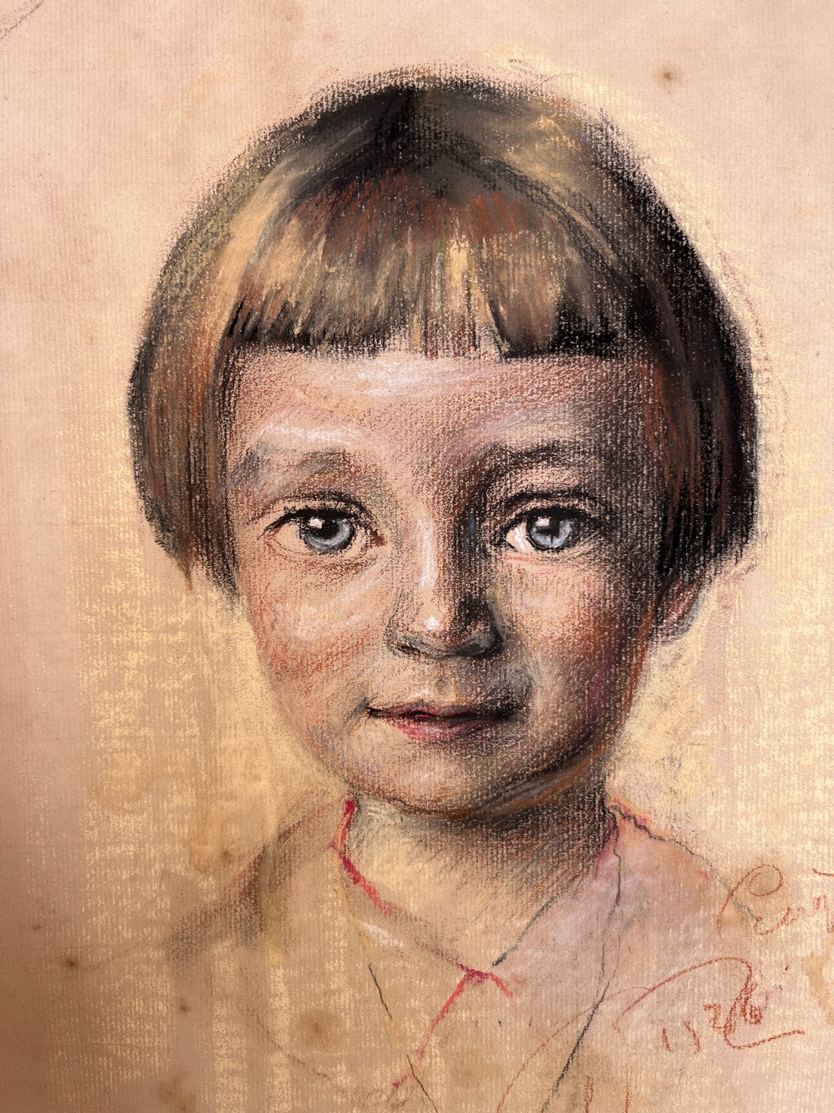 Portret van een kind - Pastelkrijt op papier, 1926, Ophalen of Verzenden, Tekening, Pasteltekening, Gesigneerd