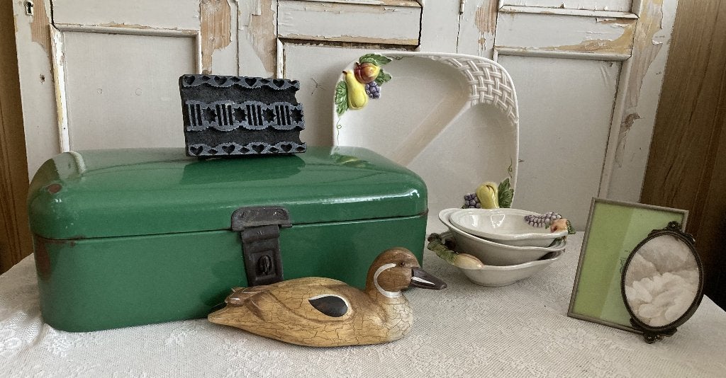 Brocante schaaltjes met fruitdecor - eendje - fotolijstjes, Antiek en Kunst, Ophalen of Verzenden
