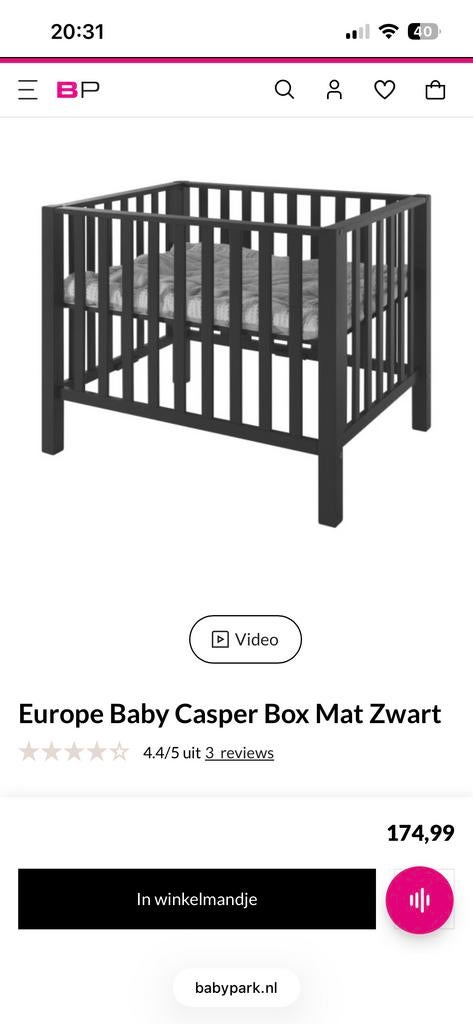Europe Baby Casper box met matras en hoes, Ophalen, Gebruikt, Rechthoekig
