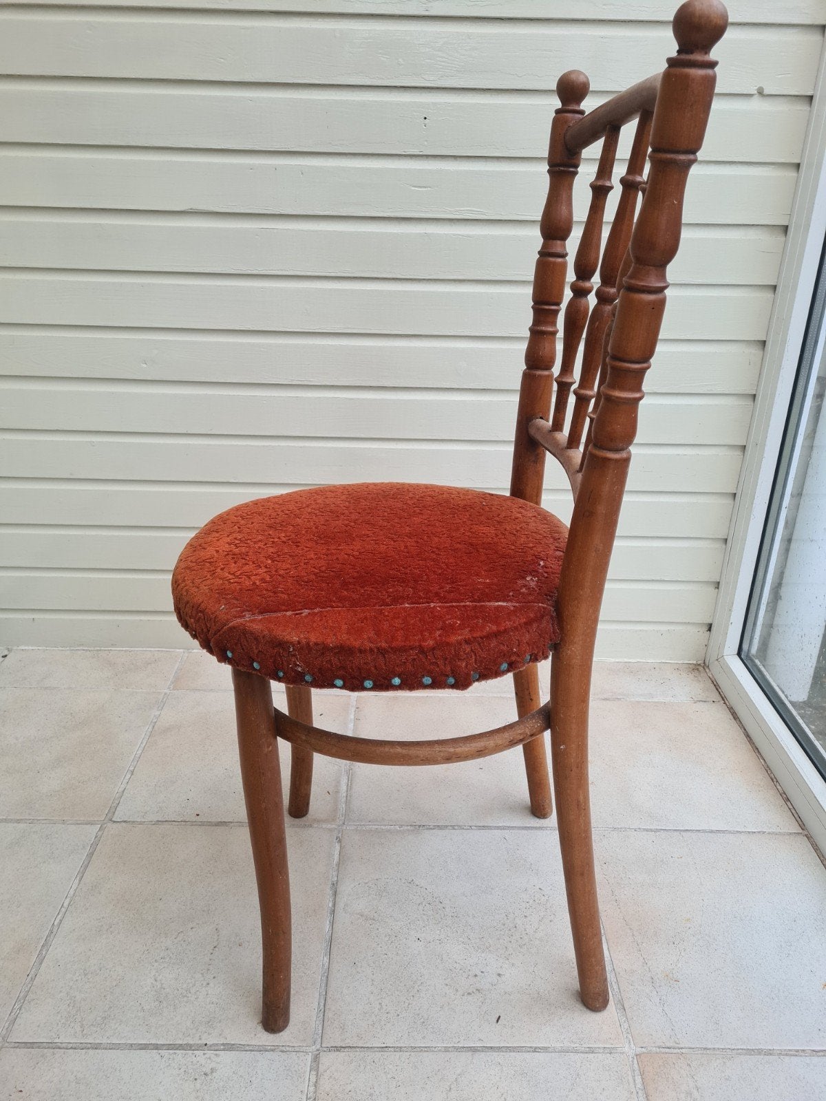 4x Antieke houten stoel met rode stoffen zitting, Antiek en Kunst, Ophalen