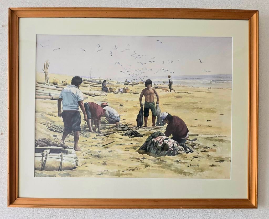ZEER GROOT INDONESISCH SCHILDERIJ AMAYAA Boten schepen kunst, Antiek en Kunst, Kunst | Schilderijen | Klassiek, Ophalen