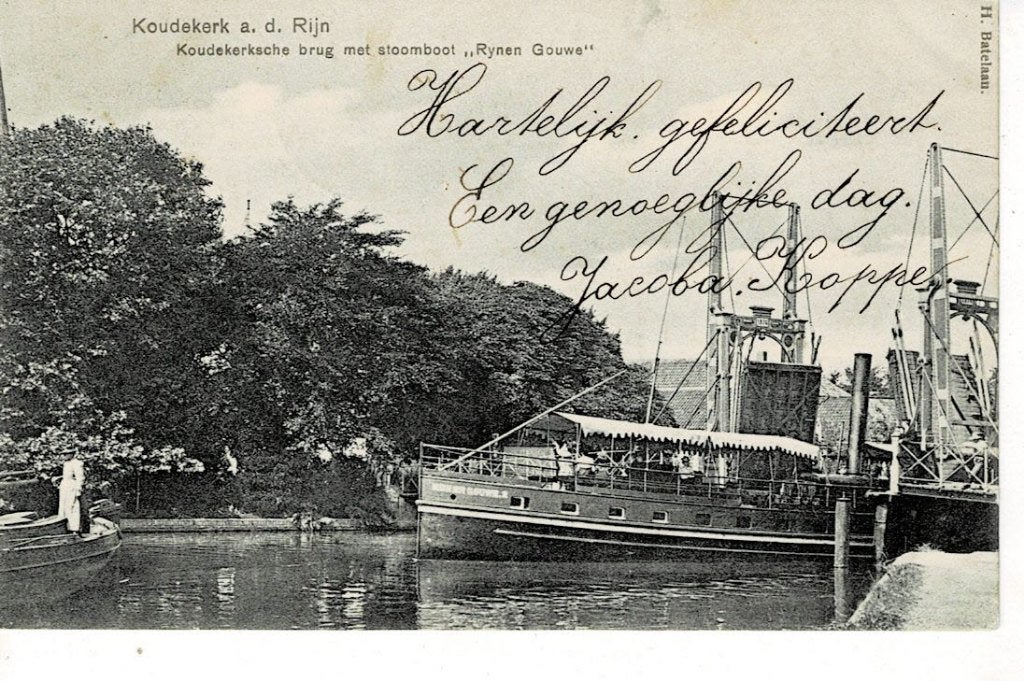 ss Rijnen Gouwe passeert de brug in Koudekerk a/d Rijn, Verzamelen, Verzenden, Voor 1920, Gelopen, Zuid-Holland