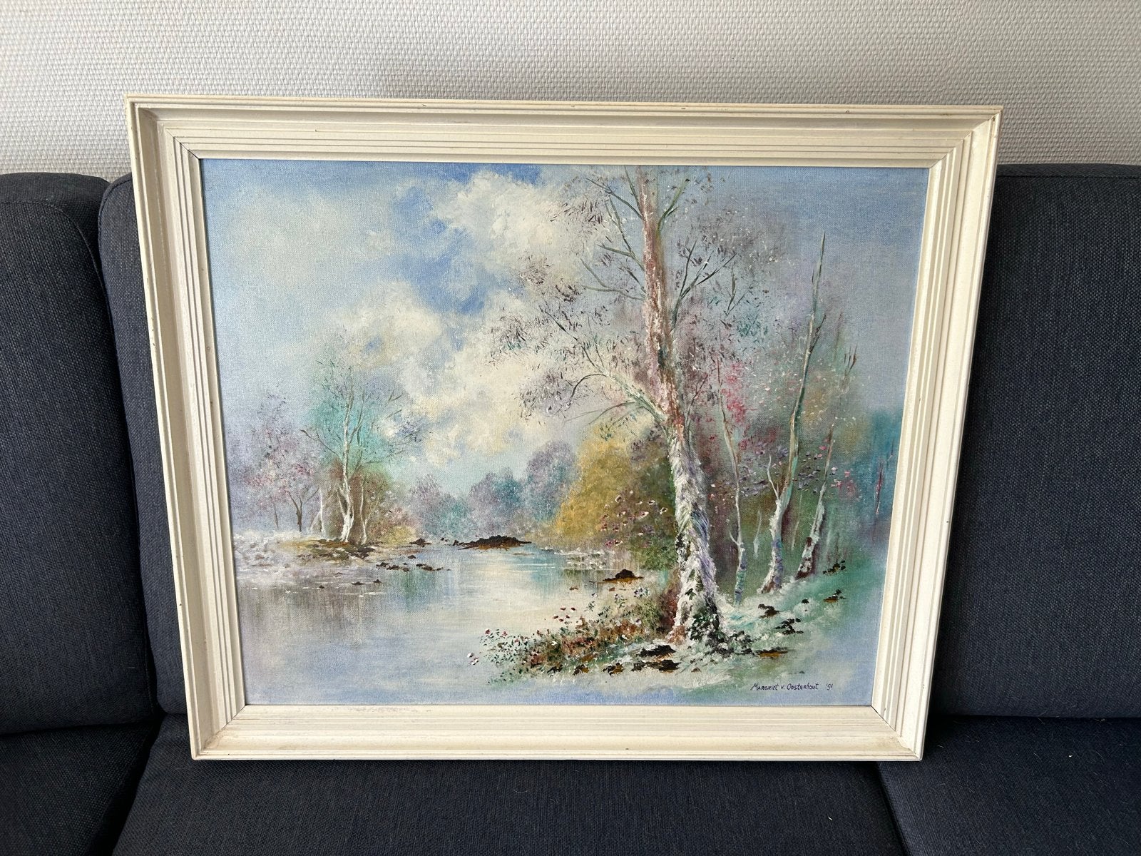 Schilderij Margriet V. Oosterhout '91 - Landschap met water, Ophalen, Doek, Realistisch, Gesigneerd