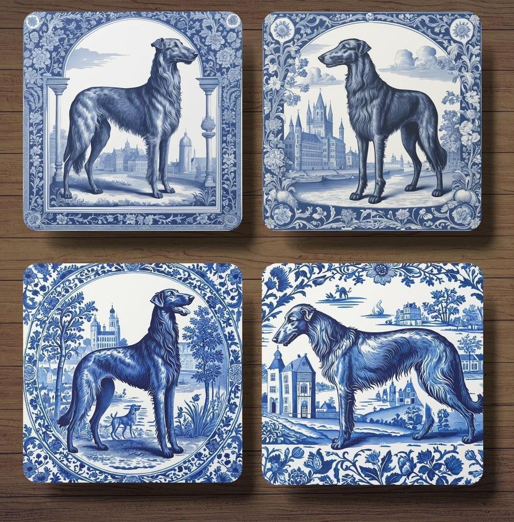 Deerhound Delfts Blauw onderzetters met houder, Ophalen of Verzenden, Nieuw