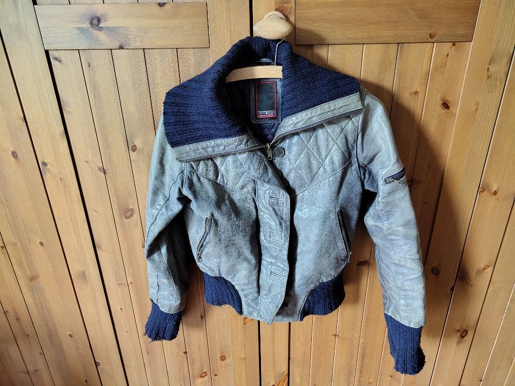 Blauw leren bomber jack van American Base, maat 38, Kleding | Dames, Maat 38/40 (M), Blauw, Ophalen of Verzenden, American Base