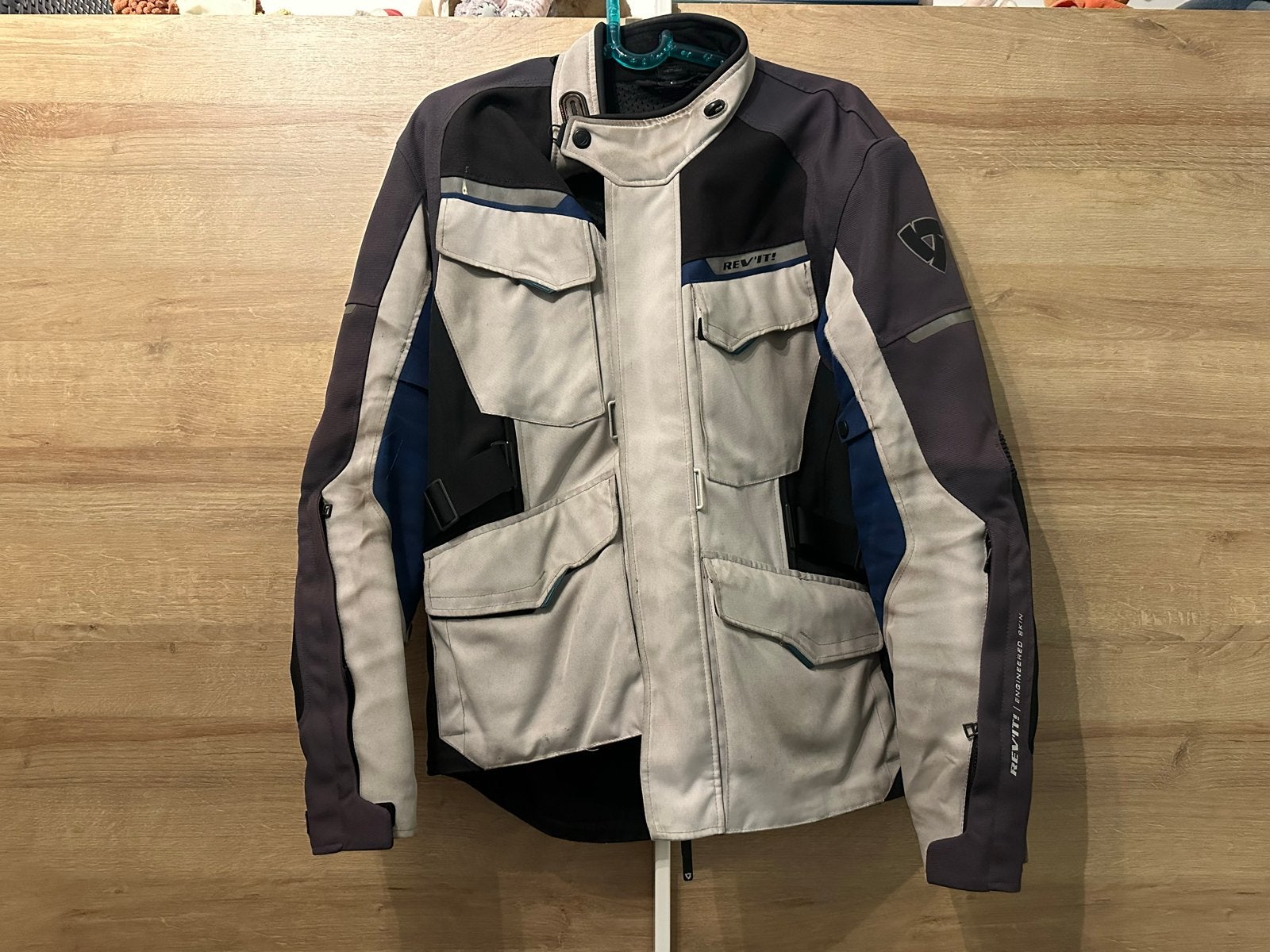 REV'IT! Motorjas Ourback 2 - Maat L - Grijs/Zwart/Blauw, Ophalen of Verzenden, Tweedehands, Heren, Jas | textiel