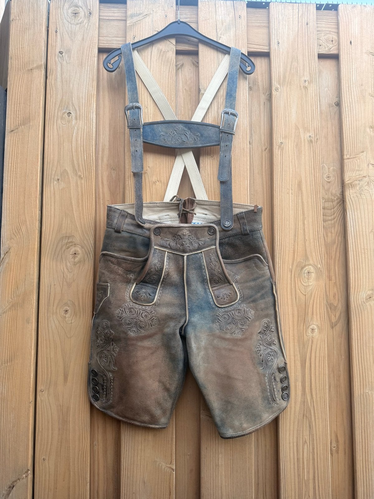 Heren Lederhose - Traditionele Duitse Korte Broek mt 48, Kleding | Heren, Ophalen of Verzenden, Gedragen, Maat 48/50 (M), Bruin