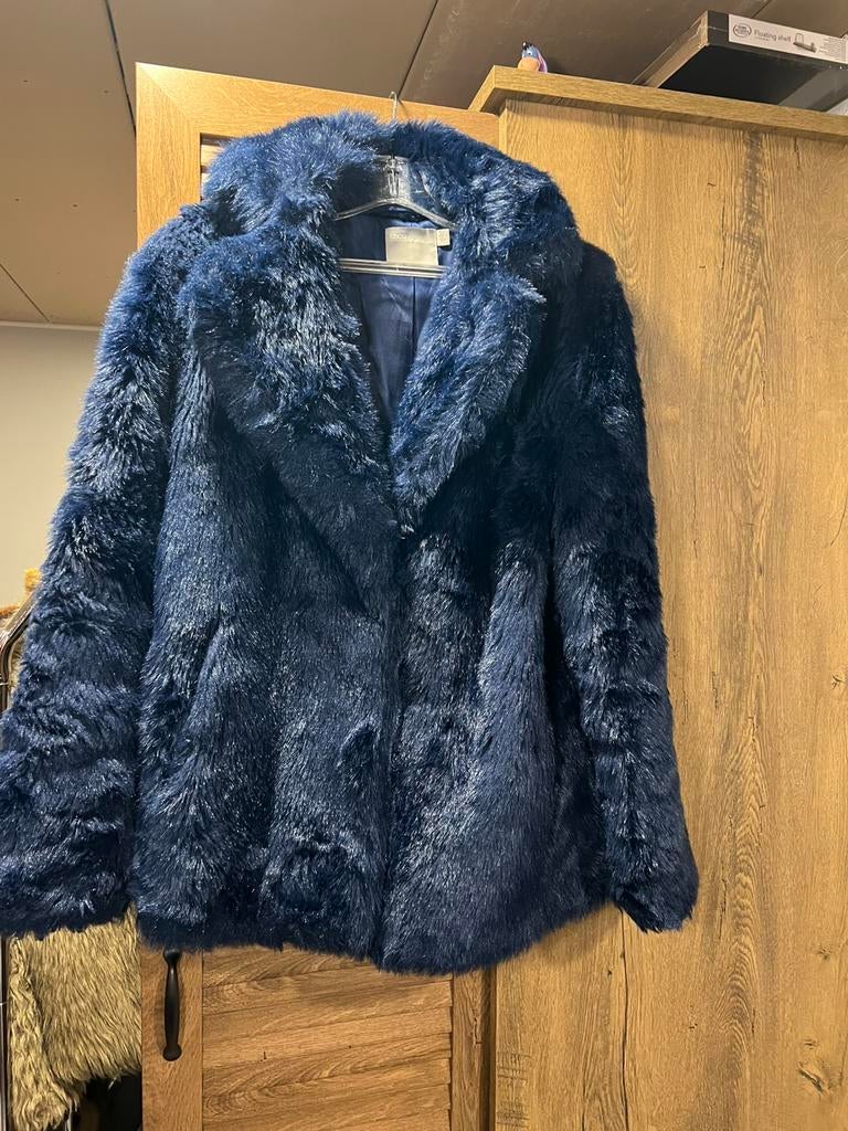 mooie blauwe bontjas, Ophalen of Verzenden, Zo goed als nieuw, Maat 36 (S), Blauw