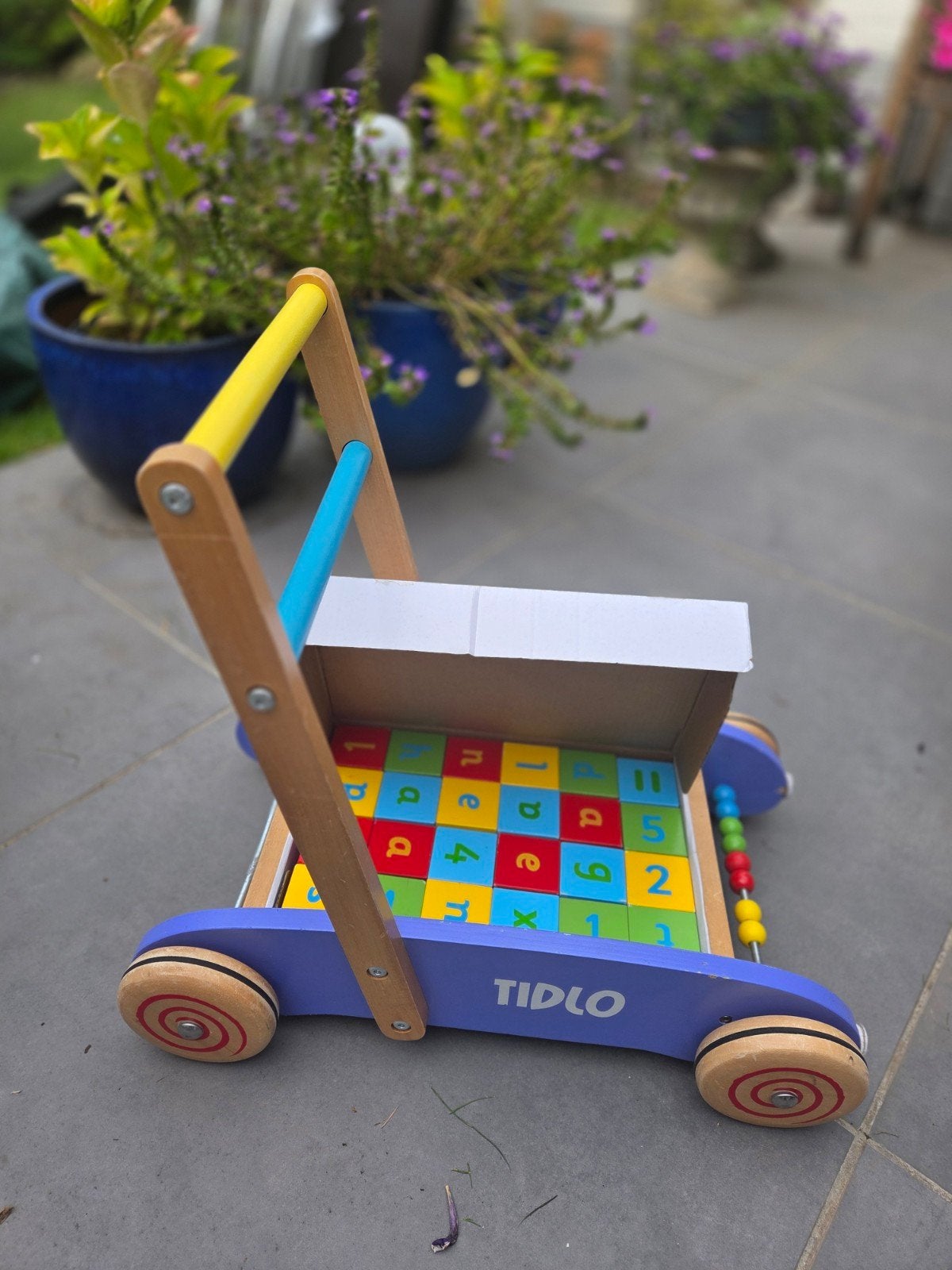 Houten Loopwagen met Kleurrijke Blokken - Zo goed als nieuw, Ophalen