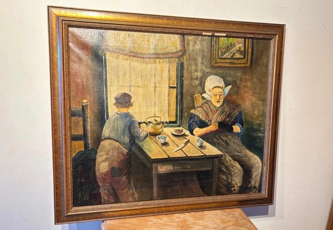 Olieverfschilderij Louis Welling - Klederdracht, Doek, Portret of Personen, Realistisch, Ophalen of Verzenden