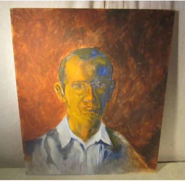 Mooi Modern Geschilderd Werk 'Serieuze Man' - 61x51, Ophalen of Verzenden, Textiel, Handgeschilderd, Portret
