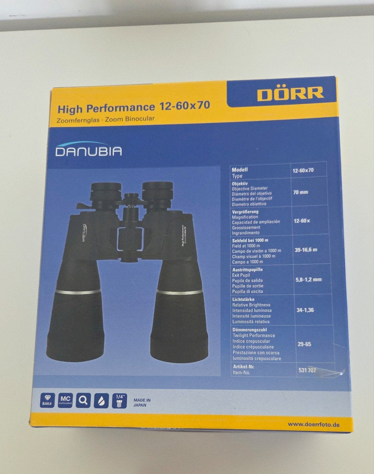 Verrekijker Dörr Danubia 12-60x70 High Performance, Audio, Tv en Foto, Optische apparatuur | Verrekijkers, Ophalen of Verzenden