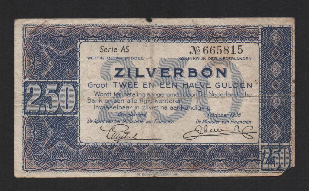 2½ Gulden Bankbiljet 1938 Fraai Biljet, Ophalen of Verzenden, 2½ gulden, Los biljet
