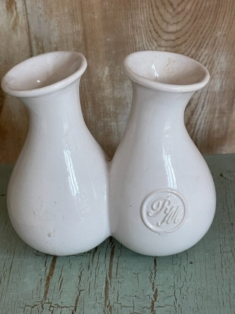 Dubbel vaasje wit porselein. Riviera Maison. Tulpenvaasje., Huis en Inrichting, Ophalen, Wit, 14 cm, Zo goed als nieuw