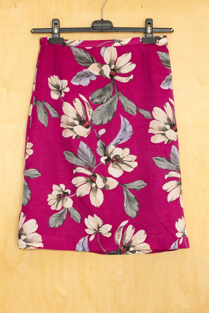 Jackpot fuchsia roze zijden katoenen rok bloemen print M 38, Kleding | Dames, Rokken, Zo goed als nieuw, Maat 38/40 (M), Roze