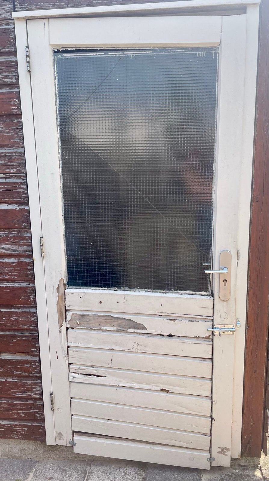 Schuurdeur met glas en houten panelen, Doe-het-zelf en Verbouw, Deuren en Horren, Ophalen, Gebruikt, 80 tot 100 cm, Buitendeur