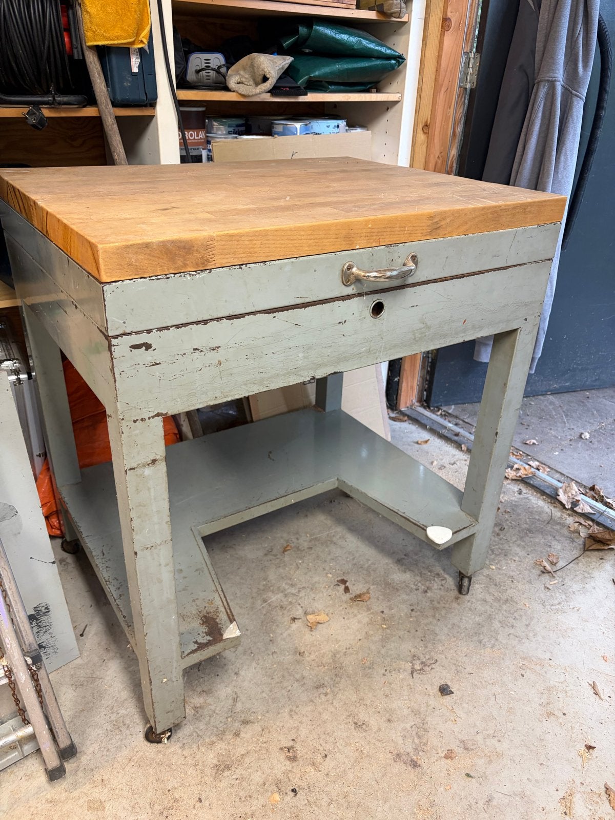 Oude archiefkast/tafel met Houten Blad en Opbergruimte, Ophalen