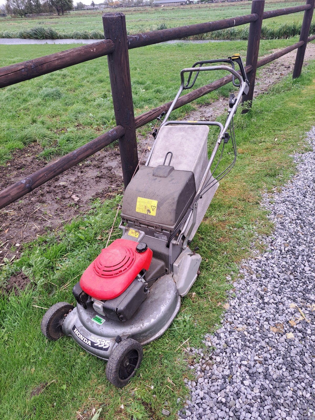 Honda HRD 535 Benzine wals grasmaaier met opvangzak, Tuin en Terras, Ophalen, Cirkelmaaier, Honda, Gebruikt
