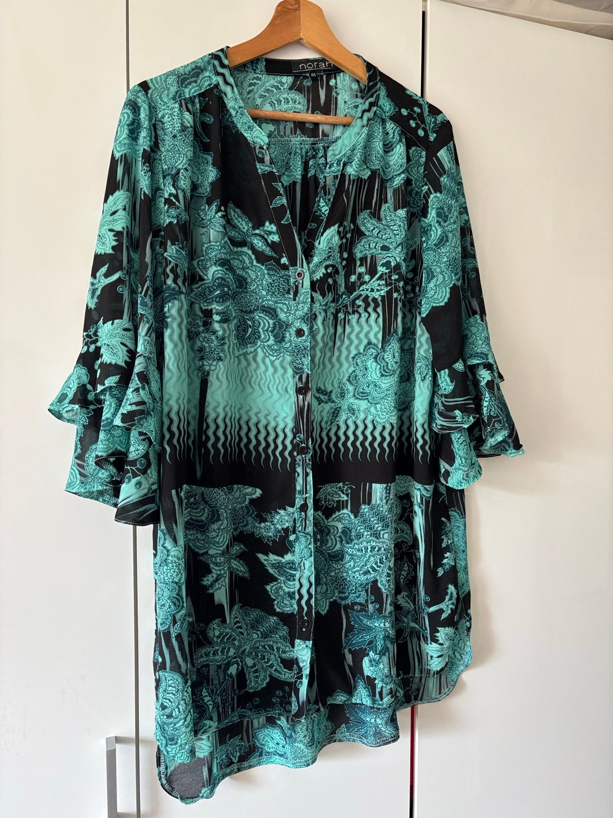 Turquoise blouse van Norah  maat 44 met speelse mouwen, Ophalen of Verzenden, Gedragen, Maat 42/44 (L), Overige kleuren