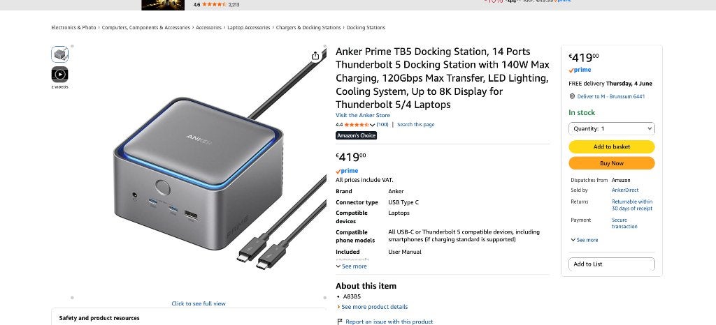 Anker Prime TB5 Docking Station, Ophalen of Verzenden, Nieuw