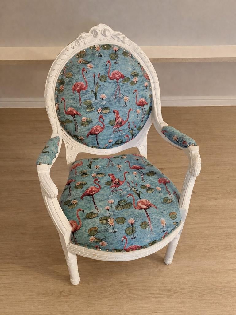 Antieke gerestaureerde flamingofauteuil, Huis en Inrichting, Stoelen, Ophalen, Overige kleuren, Zo goed als nieuw, Stof