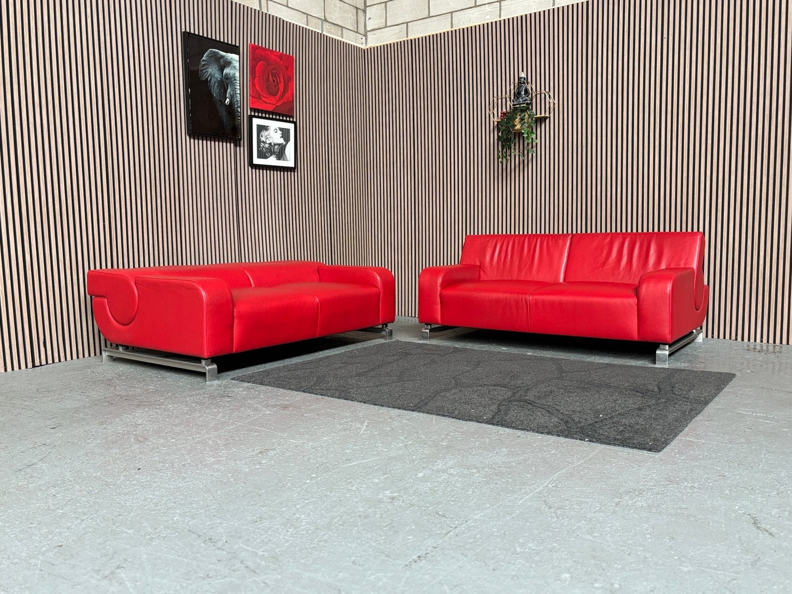 GRATIS LEVERING Set Leolux B Flat Banken Leer Rood GEREINIGD