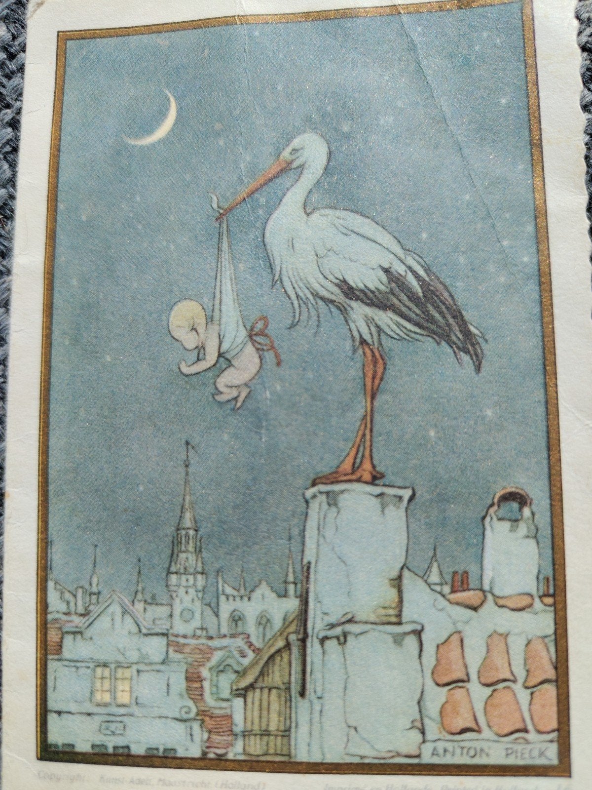 1946 kunst adelt/ Anton Pieck kaart, Verzamelen, Ophalen of Verzenden, Voor 1970, Geboortekaartje