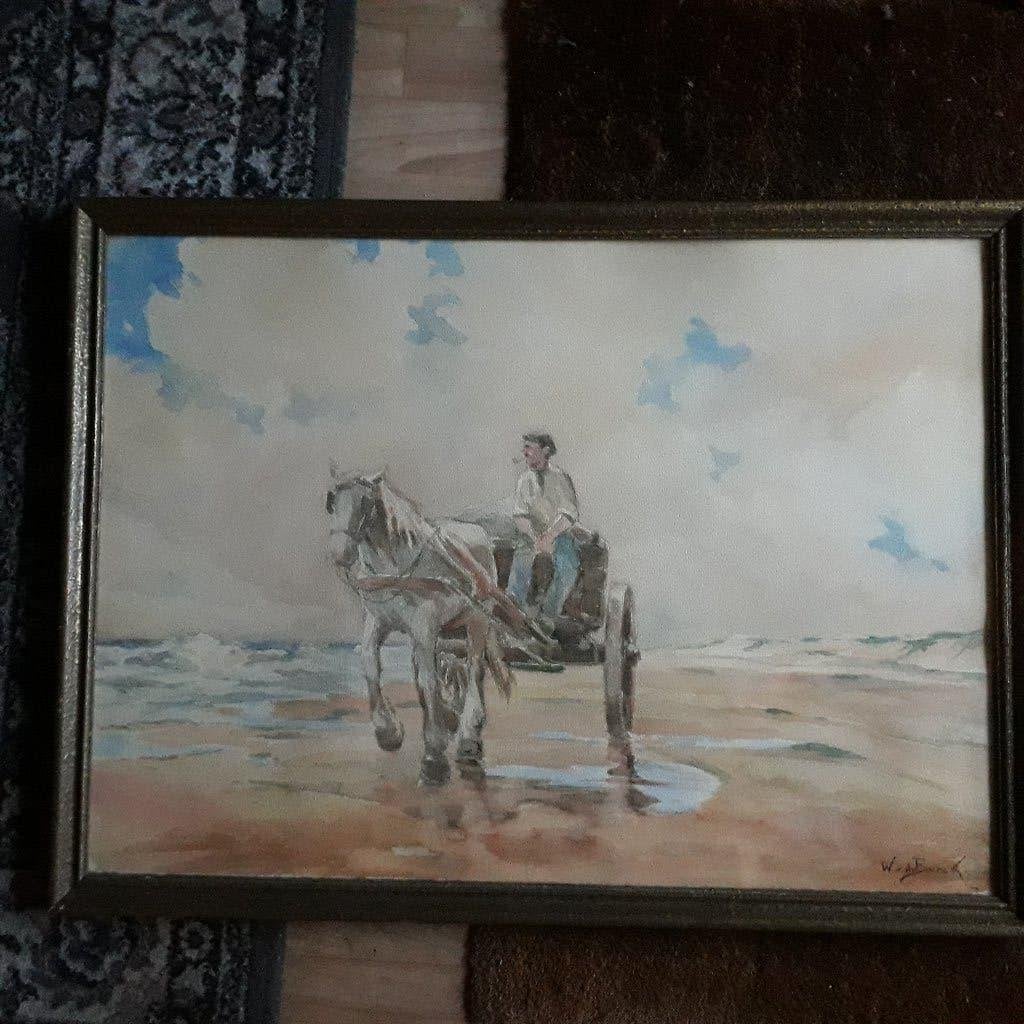 Aquarel Schelpenvisser W. van der Burck, Ophalen of Verzenden
