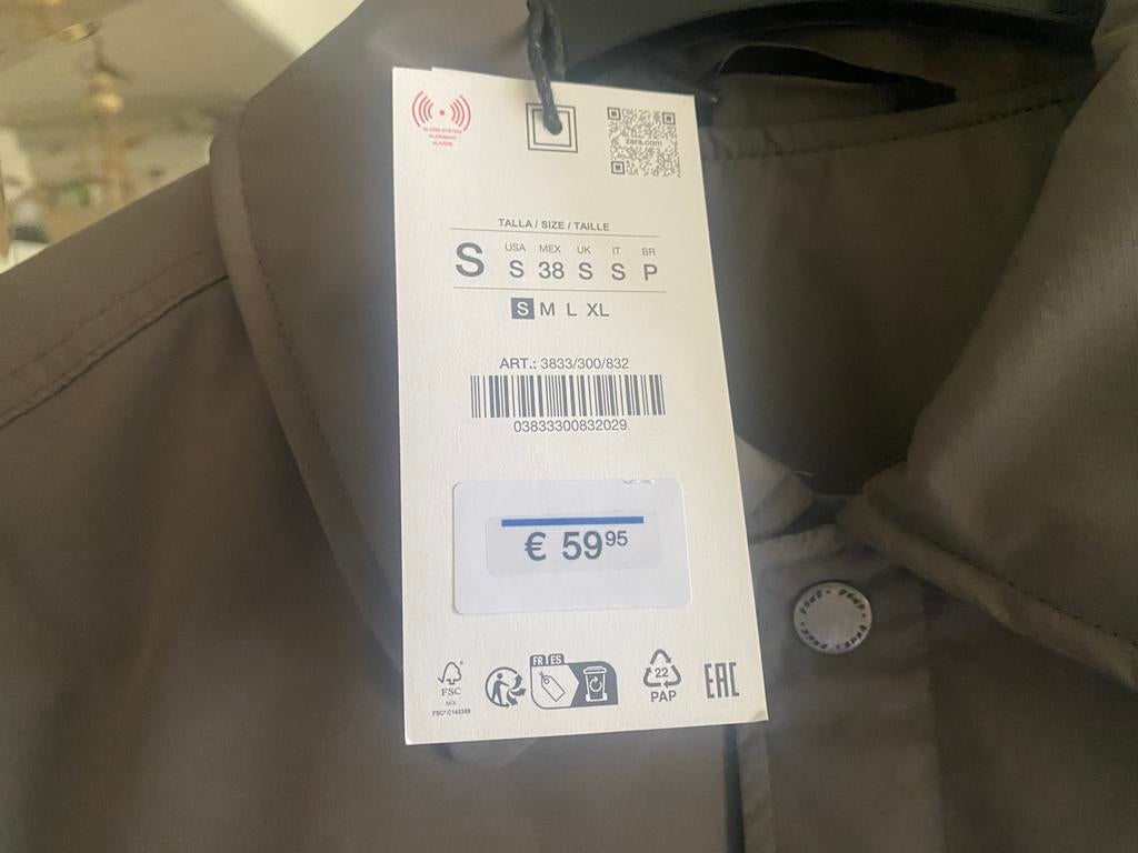 Zara heren jas maat S, water- en windbestendig, Ophalen of Verzenden, Nieuw, Maat 46 (S) of kleiner, Grijs
