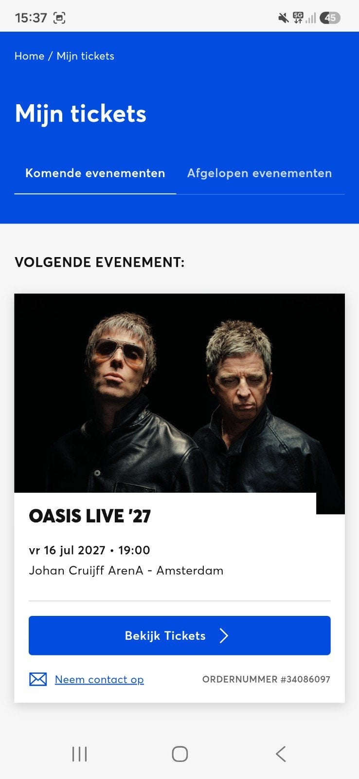 2 premium seated VIP package tickets voor Oasis op 16 juli, Tickets en Kaartjes, Twee personen, Juli