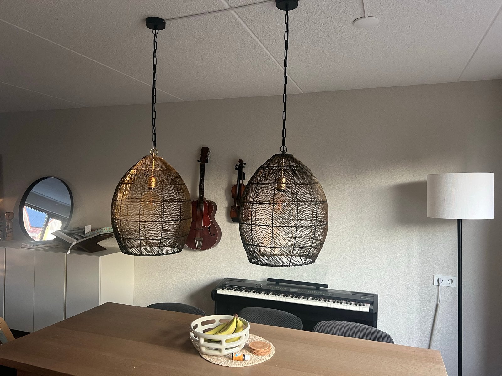 2x Eettafellamp/Hanglamp Meya Light & Living - Zwart/Messing, Ophalen, Gebruikt, Metaal, E27 (groot)