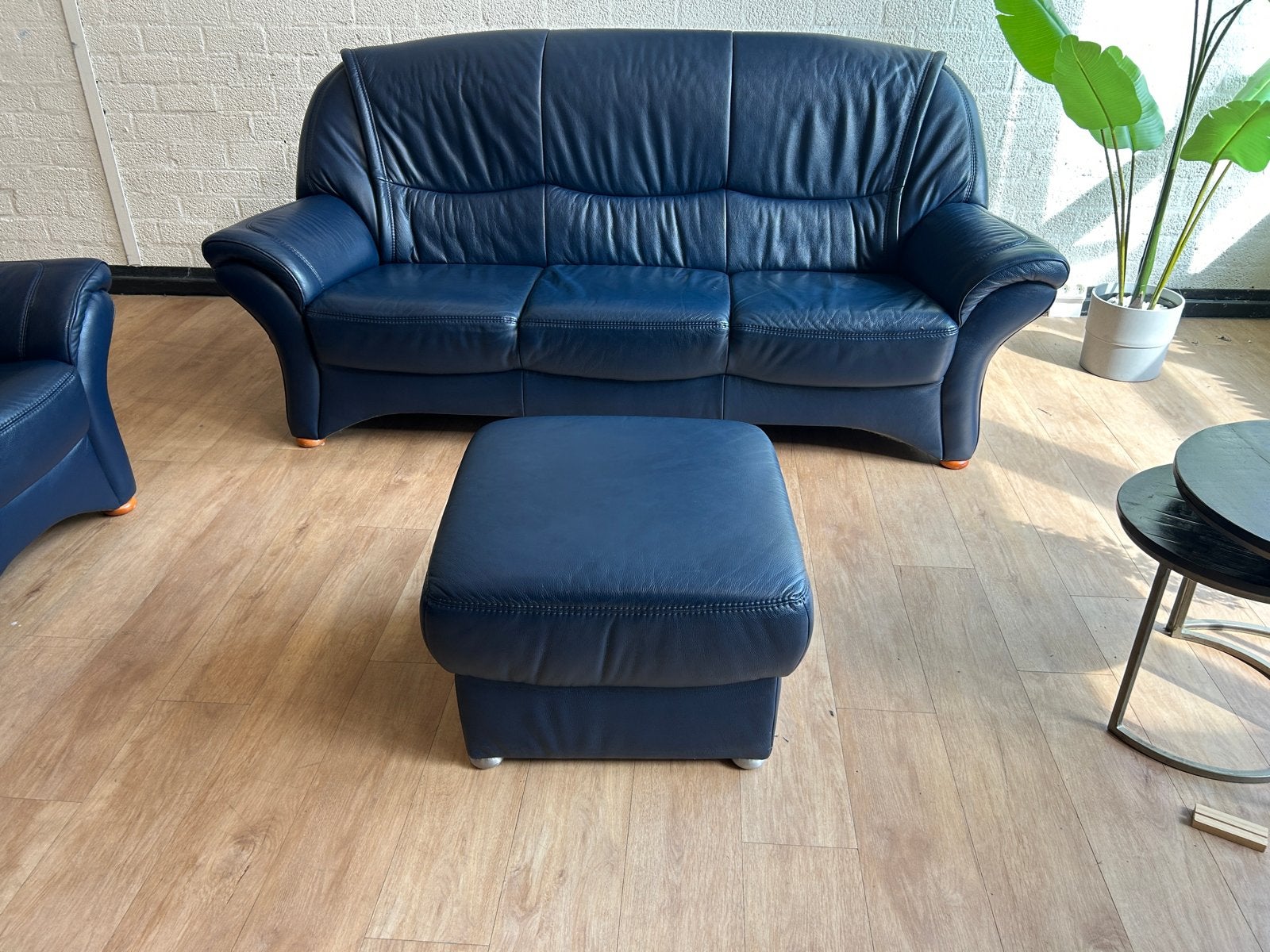 Luxe echt lederen Duitse zitgroep | 3-zits + 2 fauteuils + h, Luxe, Ophalen of Verzenden, Zo goed als nieuw, Rechte bank