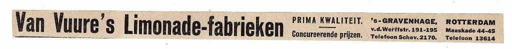 Van Vuure's Limonade-Fabrieken 's Gravenhage-R'dam 1925, Verzenden, Zo goed als nieuw, Overige typen