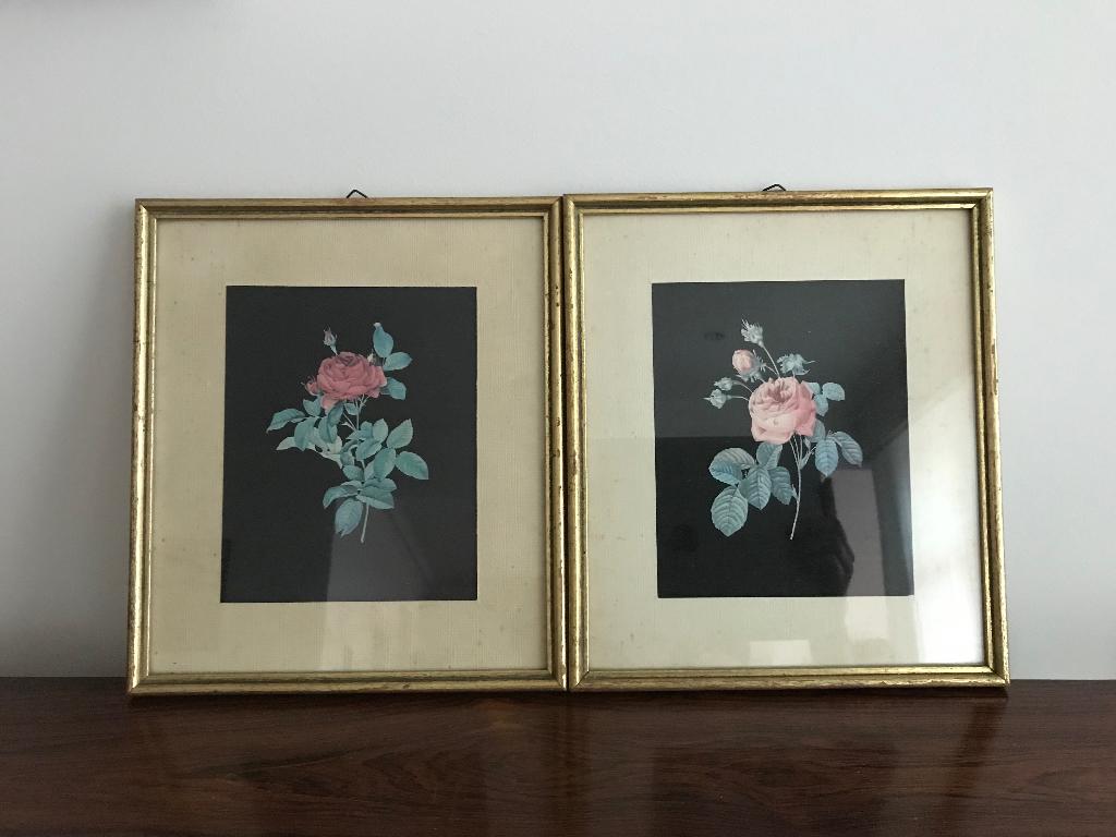 Set van 2 lijsten kaders goudkleurig Rozen achter glas, Antiek en Kunst, Curiosa en Brocante, Ophalen of Verzenden
