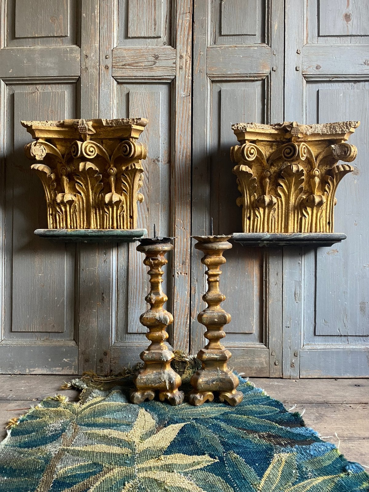 18e eeuws antiek frans verguld hout kapiteel ornamenten, Ophalen of Verzenden