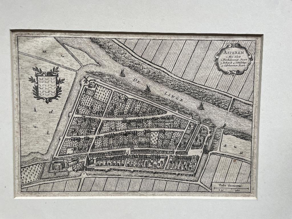 Joan Blaeu Kopergravure Vestingstad Asperen 1632-1649, Antiek en Kunst, Kunst | Etsen en Gravures, Cartografie, Gravure, 24 cm