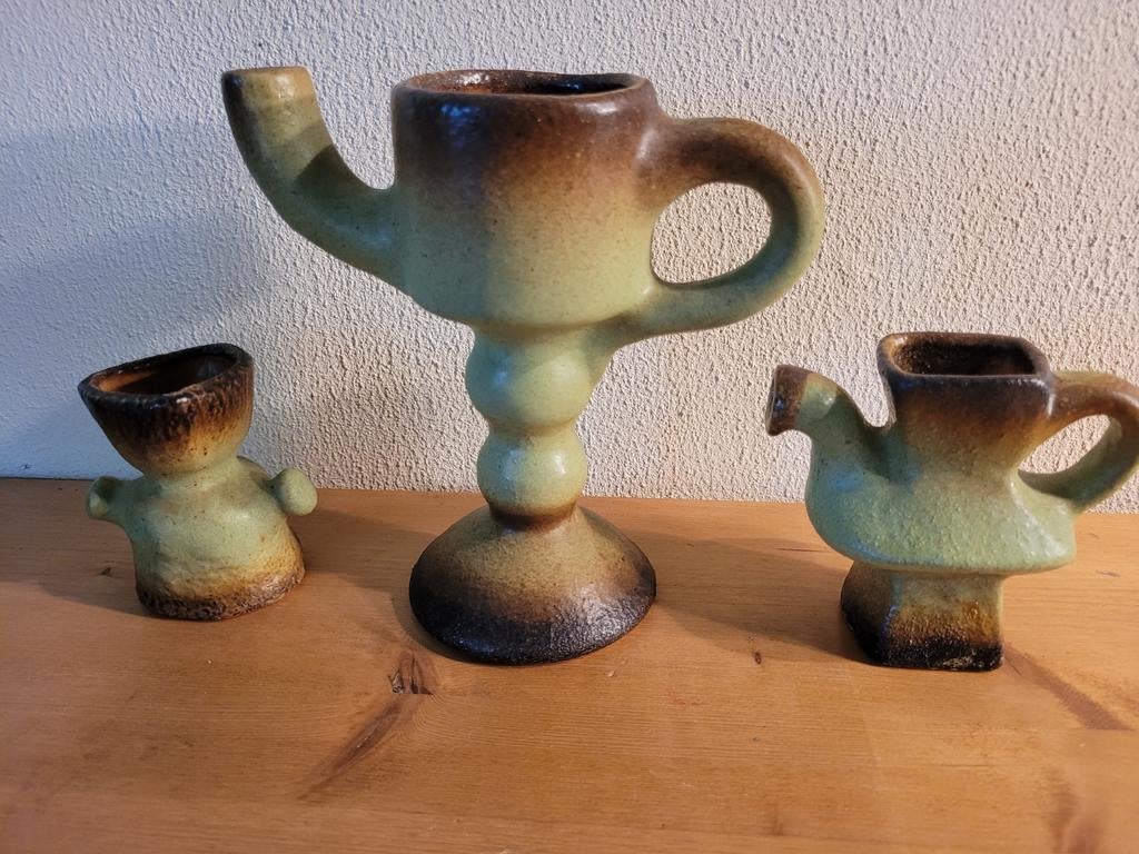 set 3x kan vaasje groen bruin Vest keramiek M10 brutalist, Antiek en Kunst, Antiek | Keramiek en Aardewerk, Ophalen of Verzenden
