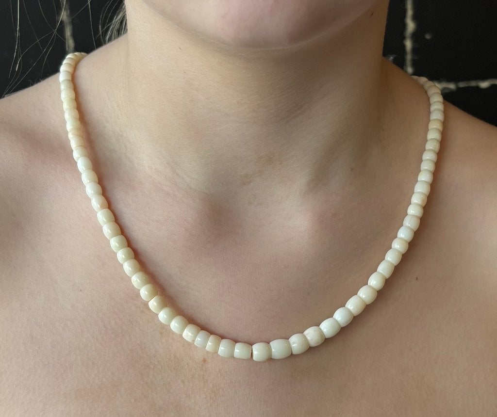 Witte koraal vintage ketting 14k slot goud dames antiek, Verzenden, Goud, Ketting, Met edelsteen