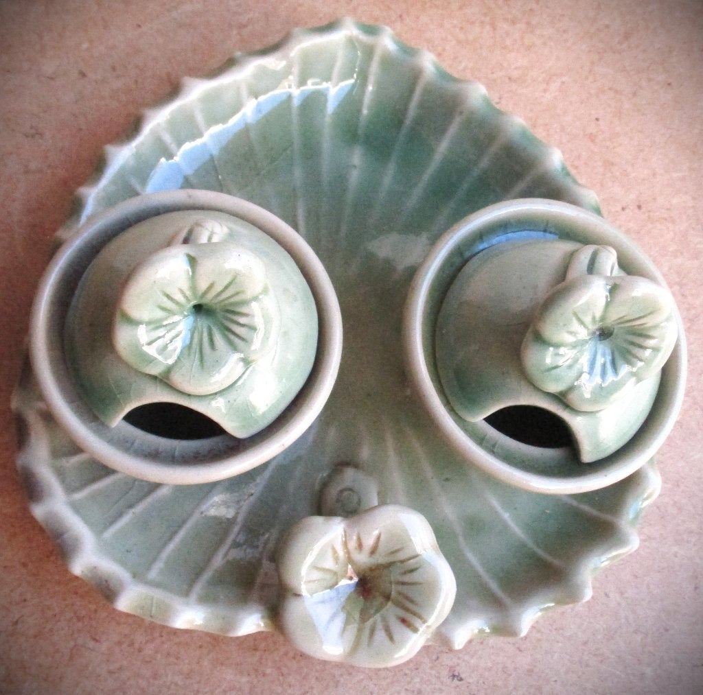Aziatisch Celadon ? aardewerk setje~met deksels~Zout, Ophalen of Verzenden