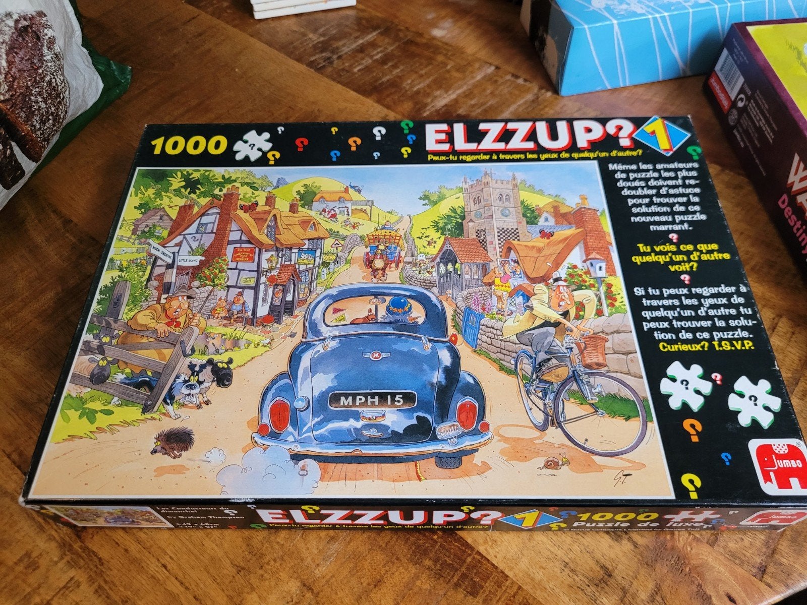 Jumbo Elzzup? 1 Legpuzzel 1000 stukjes zondagsrijders, Ophalen of Verzenden, 500 t/m 1500 stukjes, Zo goed als nieuw, Legpuzzel