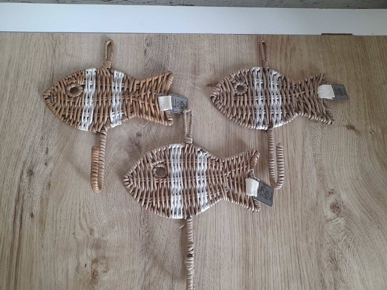 3 vis haakjes kapstokjes rattan riviera maison, Verzenden