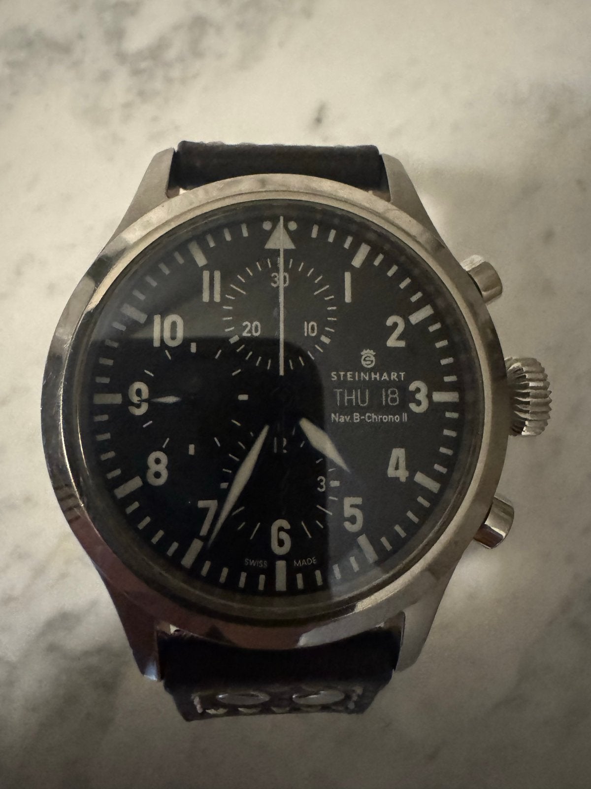 Steinhart Nav B-Chrono II Automaat - ETA Valjoux 7750, Overige merken, Staal, Polshorloge, Ophalen of Verzenden